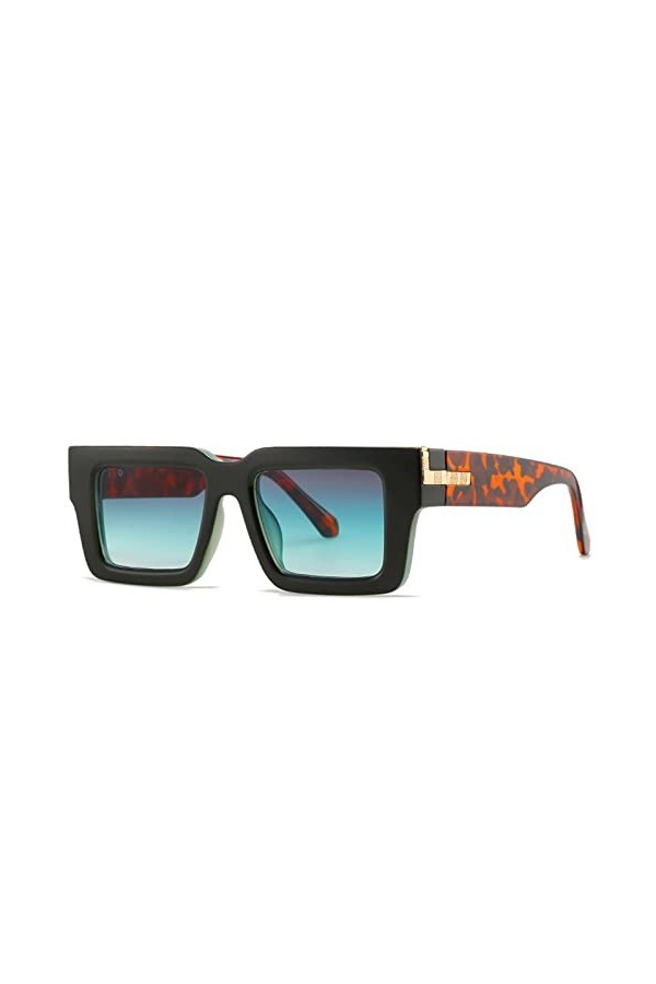 Lunettes de Soleil carrées rétro Femmes léopard dégradé Nuances UV400 Hommes, Noir Gris Vert, Un Szie