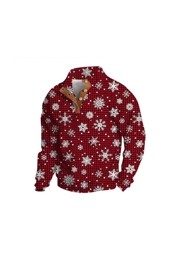 Briskorry Sweat-shirt de Noël pour homme - Couleur unie - Col montant - Bouton patchwork - Manteau classique - Automne - Hive