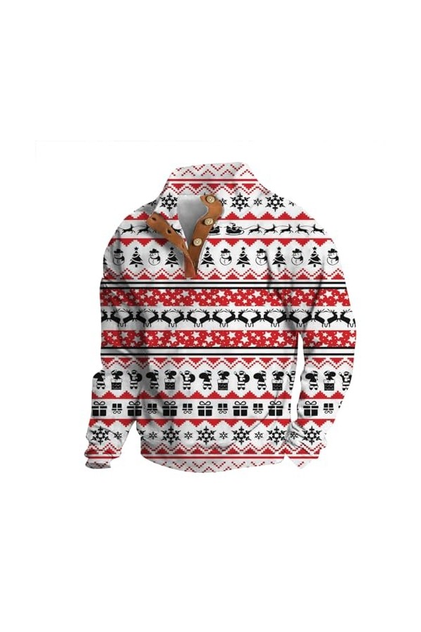 Briskorry Sweat-shirt de Noël pour homme - Couleur unie - Col montant - Bouton patchwork - Manteau classique - Automne - Hive