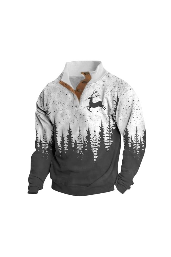 Briskorry Sweat-shirt de Noël pour homme - Couleur unie - Col montant - Bouton patchwork - Manteau classique - Automne - Hive