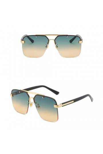 HPIRME Lunettes de soleil à monture carrée à demi-cerclées en métal UV400 Lunettes de soleil noires décontractées pour adulte