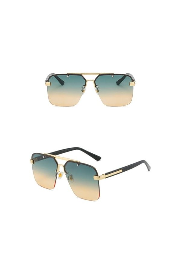 HPIRME Lunettes de soleil à monture carrée à demi-cerclées en métal UV400 Lunettes de soleil noires décontractées pour adulte