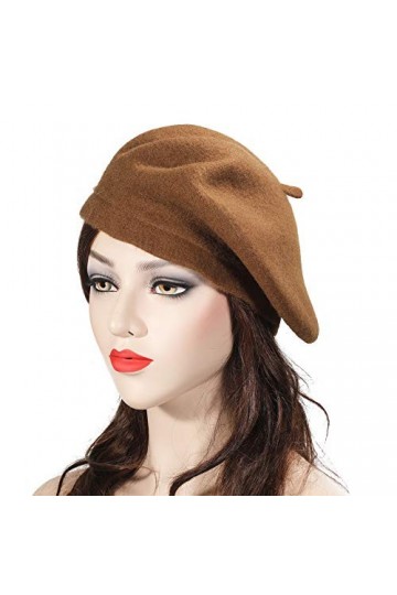 ZLYC Béret français en Laine de Couleur Unie pour Femmes et Filles - Marron - Taille Unique