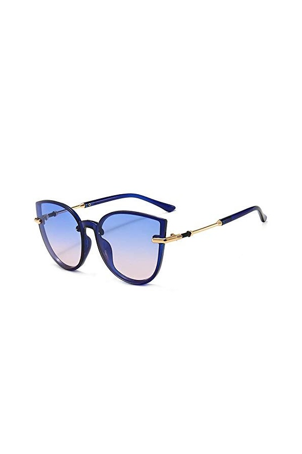 QINGZHOU Lunettes De Soleil,Lunettes De Soleil Œil De Chat Personnalisé Lunettes De Soleil Sauvages Femmes, Cadre Bleu Poudre