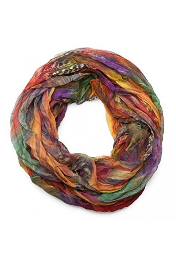 styleBREAKER Écharpe tube snood style batik avec motif à plumes, effet froissé, soyeuse et légère 01016064, couleur:Multicolo