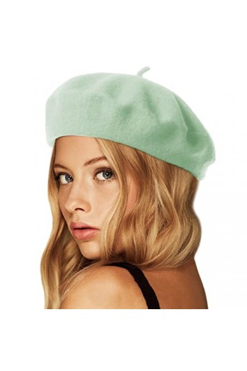 Wheebo Béret en laine, couleur unie, style français, pour femmes, filles, dames, vert menthe, Taille unique