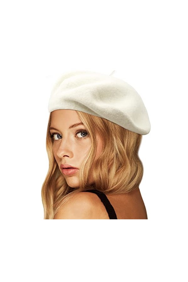 Wheebo Béret en laine, couleur unie, style français, pour femmes, filles, dames, vert menthe, Taille unique