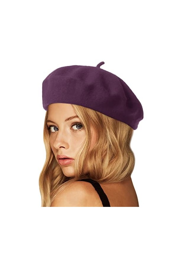 Wheebo Béret en laine, couleur unie, style français, pour femmes, filles, dames, vert menthe, Taille unique