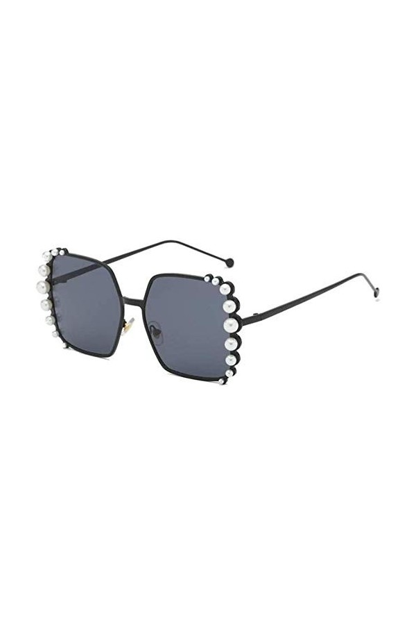 NIUASH Lunettes de Soleil polarisées Lunettes de Soleil carrées Noires pour Femmes S Décoration de Perles Blanches Lunettes d