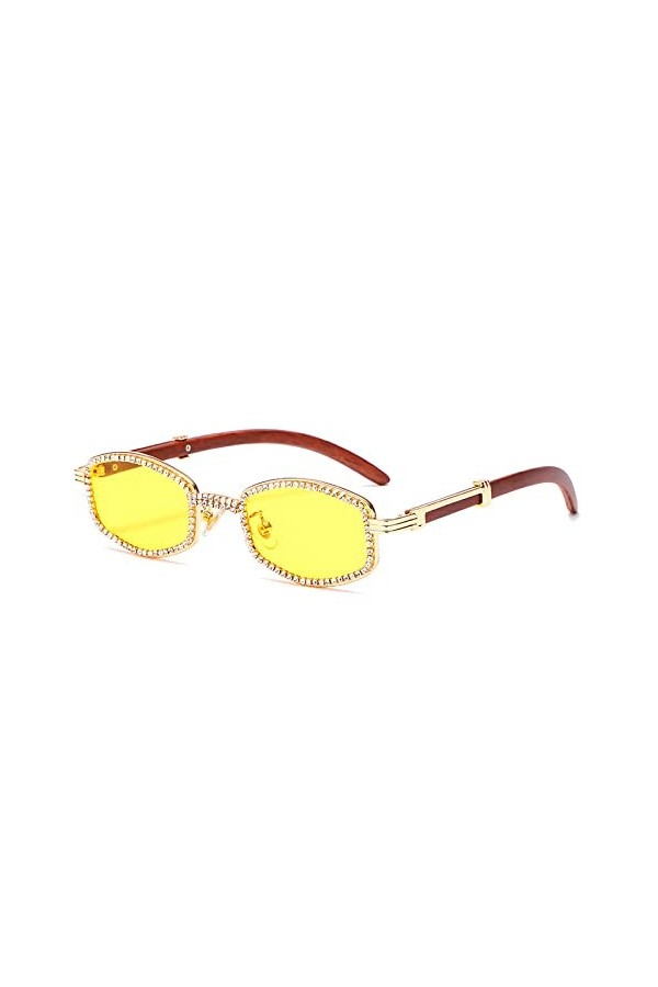 HCHES Lunettes de soleil strass femmes petit ovale Bling diamant lunettes de soleil hommes cadre femmes nuances, C04 jaune, t