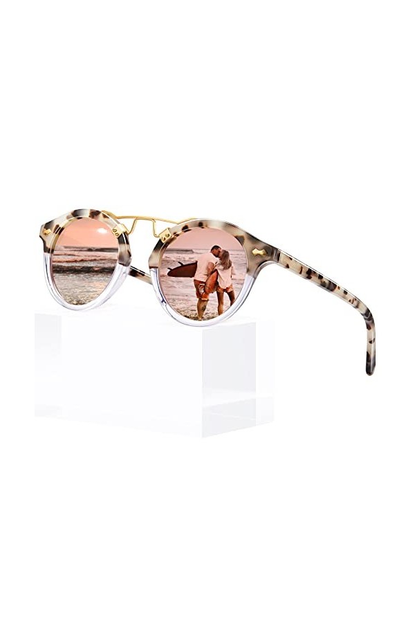 Carfia Rétro Lunettes de Soleil Femme Polarisées Vintage Petit Visage Protection UV400 Cat.3 pour Conduire Voyager