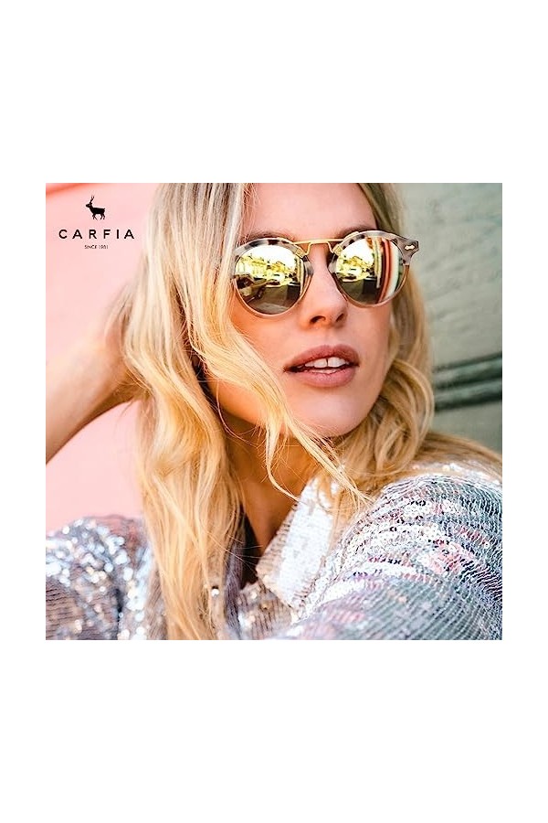 Carfia Rétro Lunettes de Soleil Femme Polarisées Vintage Petit Visage Protection UV400 Cat.3 pour Conduire Voyager