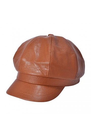 ZLYC Casquette gatsby Cabbie en cuir synthétique pour femme, Orange, Taille unique