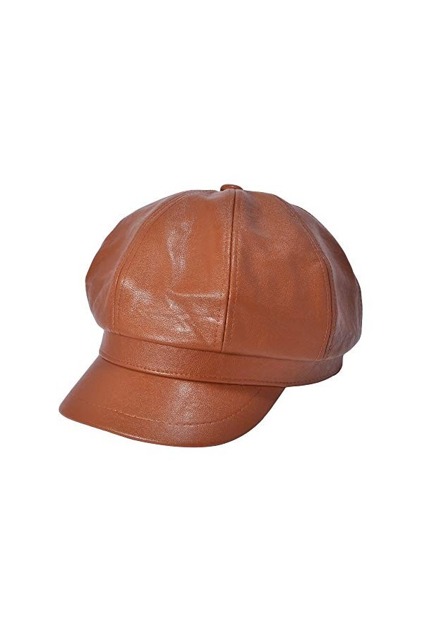 ZLYC Casquette gatsby Cabbie en cuir synthétique pour femme, Orange, Taille unique