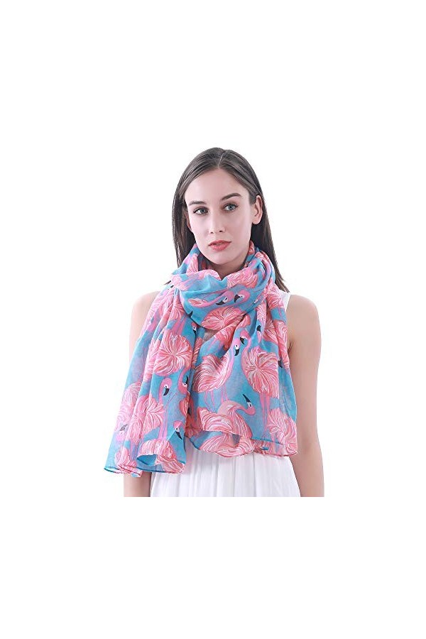 Lina & Lily Châle Foulard Femme Bufanda Imprimé Flamant Bleu ciel 