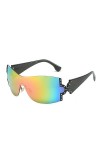 HCHES Lunettes de soleil une pièce surdimensionnées en diamant femmes lunettes de soleil hommes UV400 lunettes sans monture n
