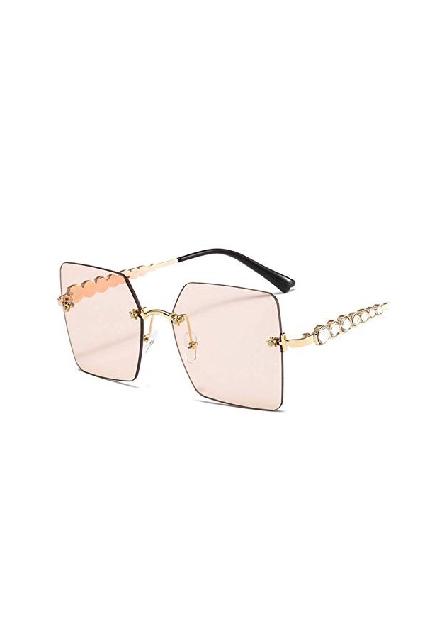 XDJ Lunettes de Soleil Mode sans Monture des Lunettes De Soleil, Énorme Nuances Anti-UV, Strass Tendance Métal Cadre De Lunet