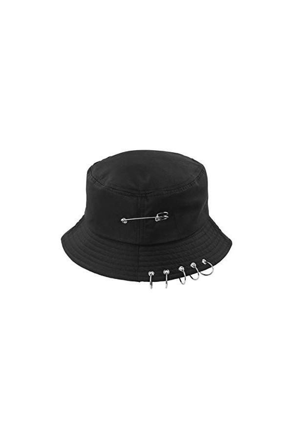 SOIMISS Chapeau de pêcheur à tête large pour femme - Pliable avec réversible - Noir - Taille Unique