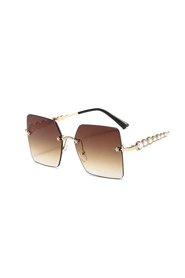 XDJ Lunettes de Soleil Mode sans Monture des Lunettes De Soleil, Énorme Nuances Anti-UV, Strass Tendance Métal Cadre De Lunet