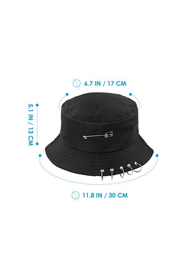 SOIMISS Chapeau de pêcheur à tête large pour femme - Pliable avec réversible - Noir - Taille Unique