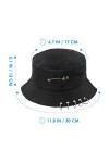 SOIMISS Chapeau de pêcheur à tête large pour femme - Pliable avec réversible - Noir - Taille Unique