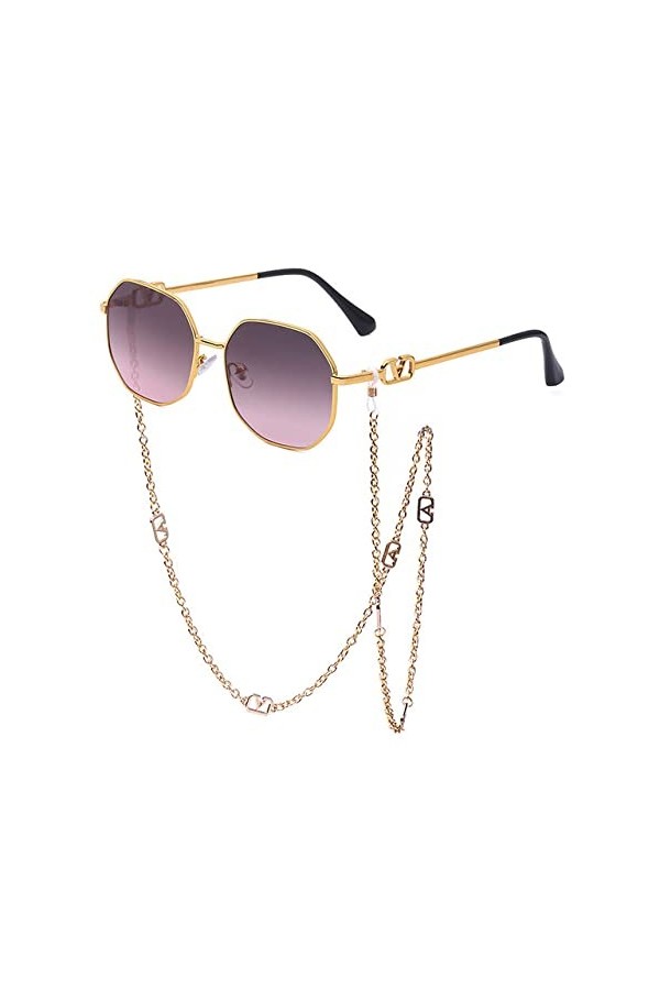 HCHES Lunettes de soleil punk avec chaîne de lunettes lunettes de soleil rétro femmes polygone lunettes mâle ombre oculos De