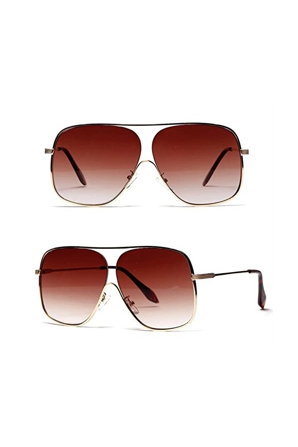 HPIRME Lunettes de soleil carrées surdimensionnées pour femmes, lunettes de soleil demi-monture en métal pour hommes, lunette