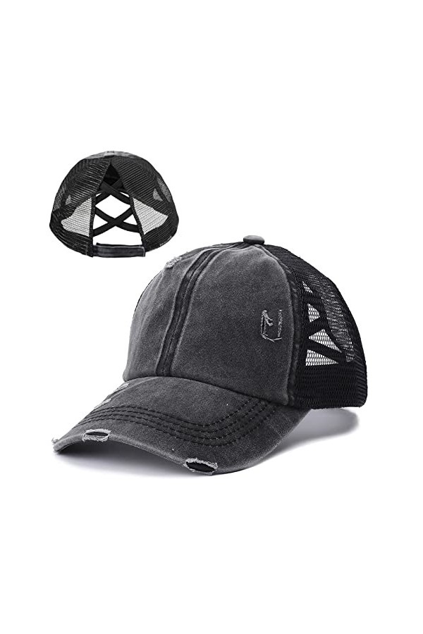 TAGVO Casquette de Baseball Femme Chapeau de Baseball Queue de Cheval été Mixte Réglable Mesh Trucker Baseball Hat pour Runni