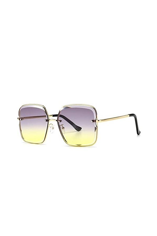 HPIRME Lunettes de soleil carrées surdimensionnées femmes lunettes de soleil en métal dégradé vintage pour femme UV400, 4, ta