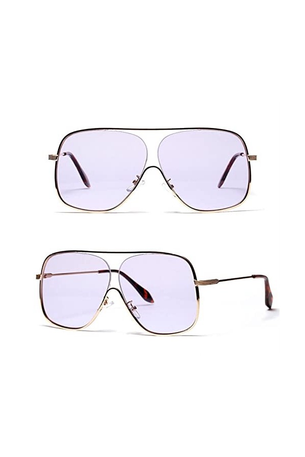 HPIRME Lunettes de soleil carrées surdimensionnées pour femmes, lunettes de soleil demi-monture en métal pour hommes, lunette