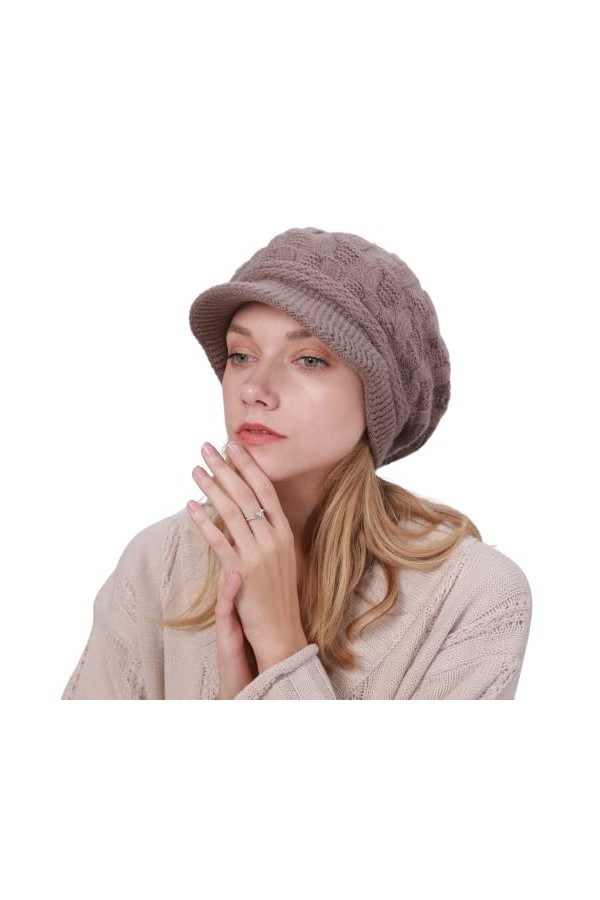 Rayson Bérets Élégance Bonnet pour Femme Chapeau Casquette Tricoté avec Peluche Doux et Respirable Chaleur en Hiver（Violet）