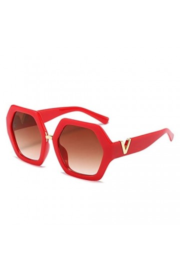 HPIRME Lunettes de soleil carrées Vintage polygone blanc rouge dégradé pour femmes lunettes de soleil oeil de chat femme, thé