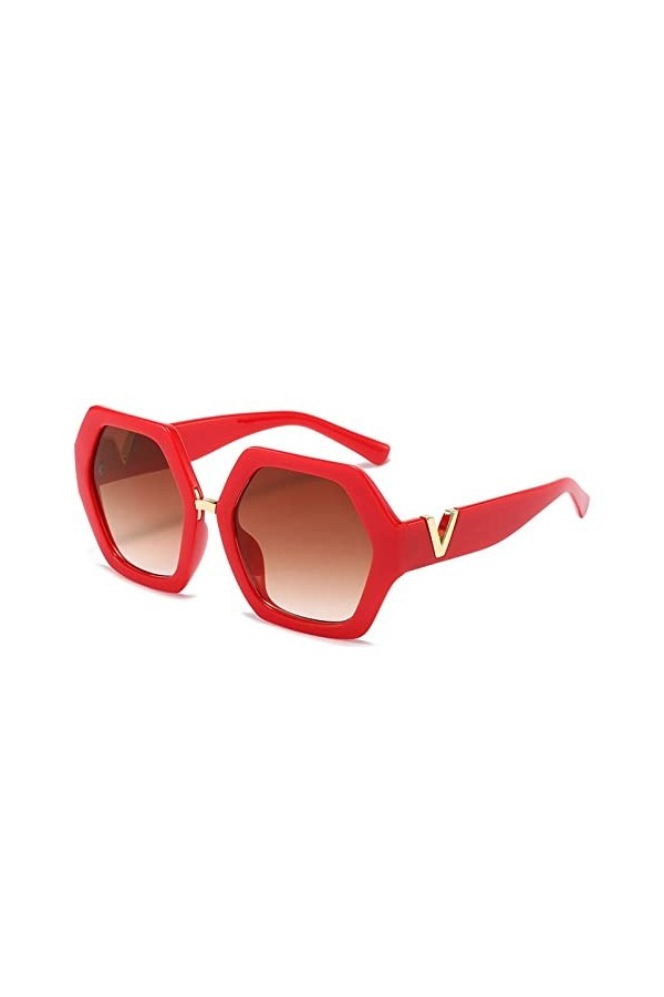 HPIRME Lunettes de soleil carrées Vintage polygone blanc rouge dégradé pour femmes lunettes de soleil oeil de chat femme, thé