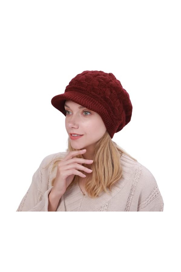 Rayson Bérets Élégance Bonnet pour Femme Chapeau Casquette Tricoté avec Peluche Doux et Respirable Chaleur en Hiver（Violet）