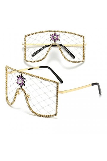 HCHES Lunettes de soleil surdimensionnées en dentelle pour femmes et hommes Lunettes de soleil Punk en diamant sans monture, 