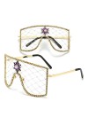 HCHES Lunettes de soleil surdimensionnées en dentelle pour femmes et hommes Lunettes de soleil Punk en diamant sans monture, 