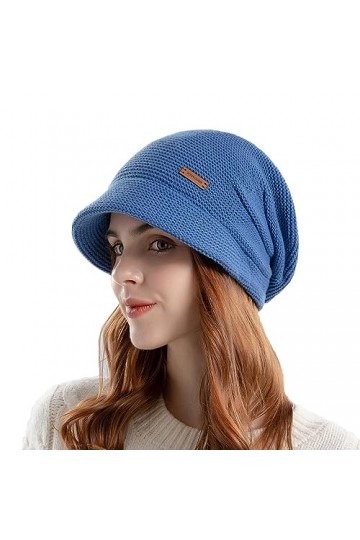 Bonnet dhiver pour Femme avec visière, Bonnet tricoté décontracté pour Fille, Bonnet Doux doublé en Polaire avec visière, Ch