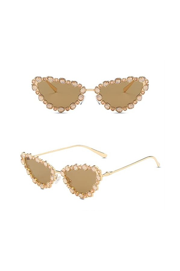 HPIRME Lunettes de soleil yeux de chat femmes alliage cadre lunettes de soleil diamant décoration lunettes Vintage nuances, t