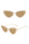 HPIRME Lunettes de soleil yeux de chat femmes alliage cadre lunettes de soleil diamant décoration lunettes Vintage nuances, t