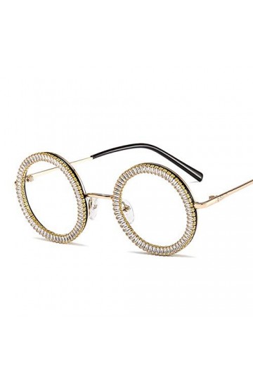 YIERJIU Lunettes Vintage Lunettes de Soleil Rondes Femmes Mode Strass Classique Lunettes en métal lentille Claire Femme Steam