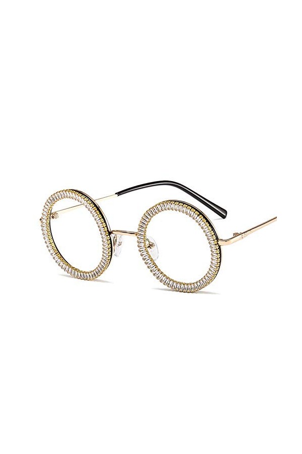 YIERJIU Lunettes Vintage Lunettes de Soleil Rondes Femmes Mode Strass Classique Lunettes en métal lentille Claire Femme Steam
