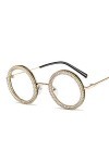 YIERJIU Lunettes Vintage Lunettes de Soleil Rondes Femmes Mode Strass Classique Lunettes en métal lentille Claire Femme Steam