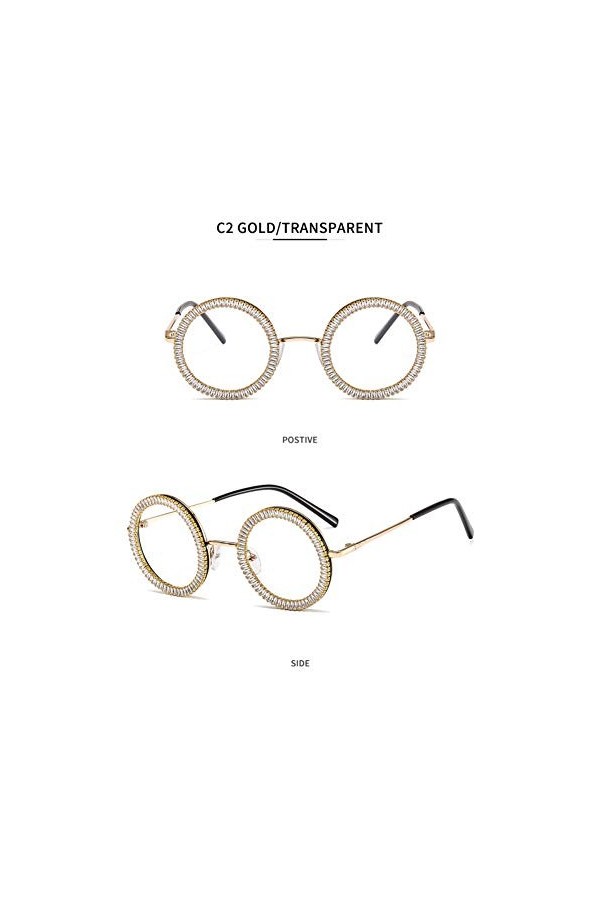 YIERJIU Lunettes Vintage Lunettes de Soleil Rondes Femmes Mode Strass Classique Lunettes en métal lentille Claire Femme Steam