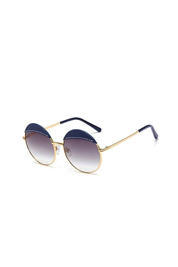 YIERJIU Lunettes Lunettes de Soleil en Cuir Rondes de Hommes Femmes Femmes Designer Grand Cercle Lunettes de Soleil oculos de