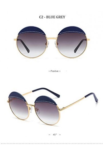 YIERJIU Lunettes Lunettes de Soleil en Cuir Rondes de Hommes Femmes Femmes Designer Grand Cercle Lunettes de Soleil oculos de