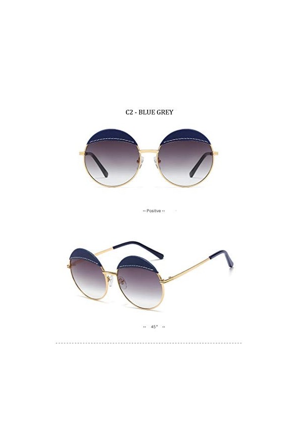 YIERJIU Lunettes Lunettes de Soleil en Cuir Rondes de Hommes Femmes Femmes Designer Grand Cercle Lunettes de Soleil oculos de