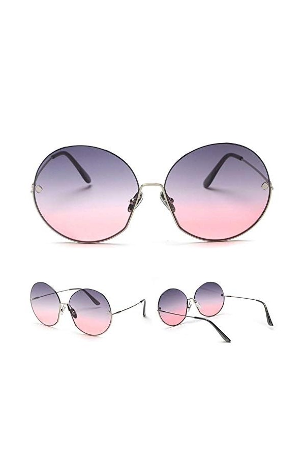 NIUASH Lunettes de Soleil polarisées Vintage Lunettes de Soleil Rondes dégradées Femmes Cadre surdimensionné Demi-Cadre Dames