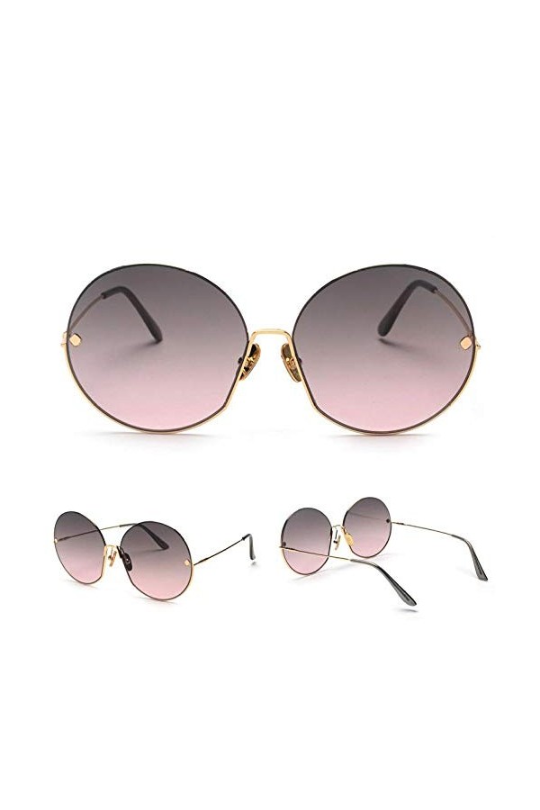 NIUASH Lunettes de Soleil polarisées Vintage Lunettes de Soleil Rondes dégradées Femmes Cadre surdimensionné Demi-Cadre Dames