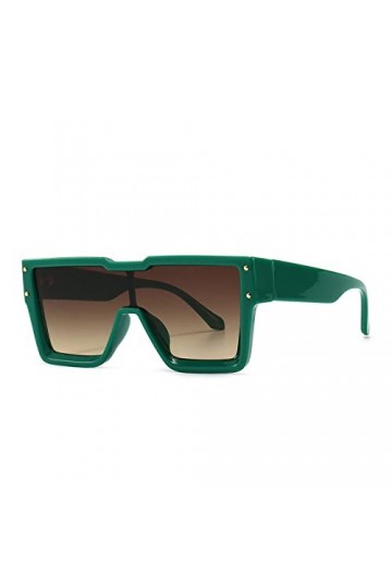 HCHES Lunettes de soleil carrées rétro femmes hommes voyage grand cadre Rivet lunettes de soleil UV400 nuances, vert marron, 