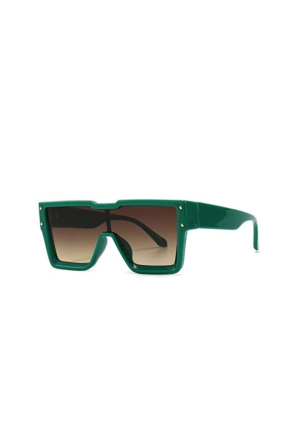 HCHES Lunettes de soleil carrées rétro femmes hommes voyage grand cadre Rivet lunettes de soleil UV400 nuances, vert marron,